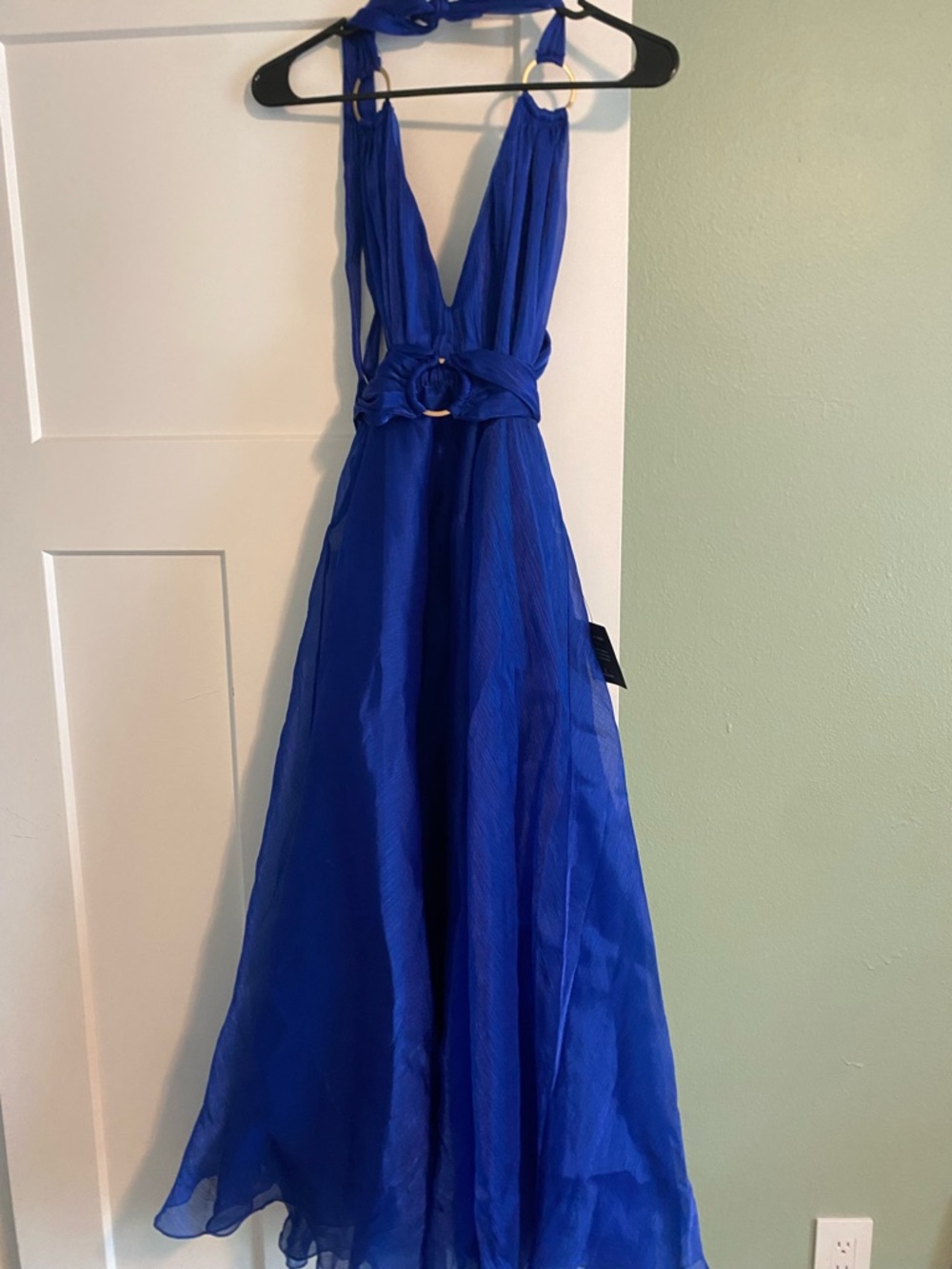 Getaway Chic Cobalt Blue Organza O-Ring Halter Midi Dress